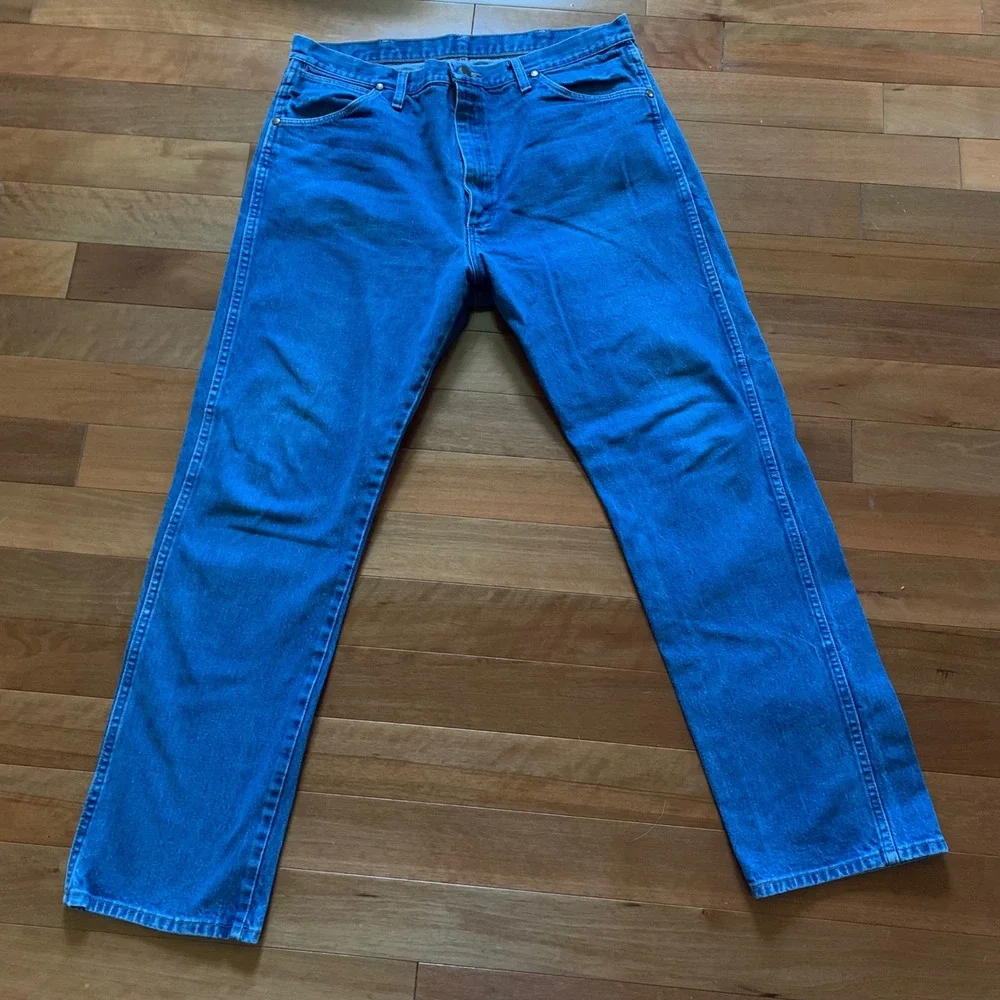 Wrangler 38x32 Cowboy Cut Jeans Blue Straight Leg High Rise Denim Pants